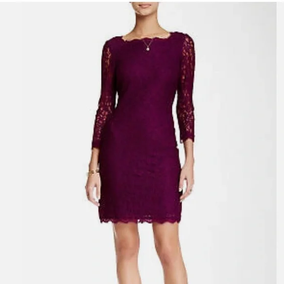 Adrianna Papell Women's Dress Plum Purple Size 6 Laced Floral Sheath